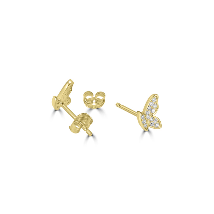 0.12 Cts White Diamond SIDE BUTTERFLY Earring in 14K Yellow Gold