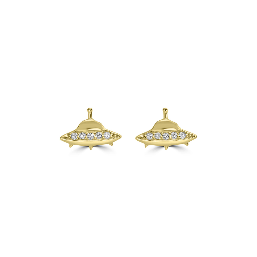 0.07 Cts White Diamond UFO Earring in 14K Yellow Gold