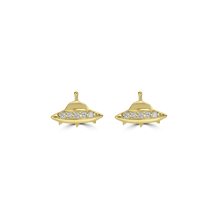 0.07 Cts White Diamond UFO Earring in 14K Yellow Gold