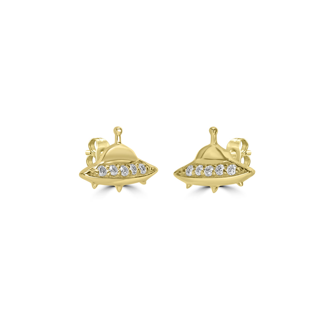 0.07 Cts White Diamond UFO Earring in 14K Yellow Gold
