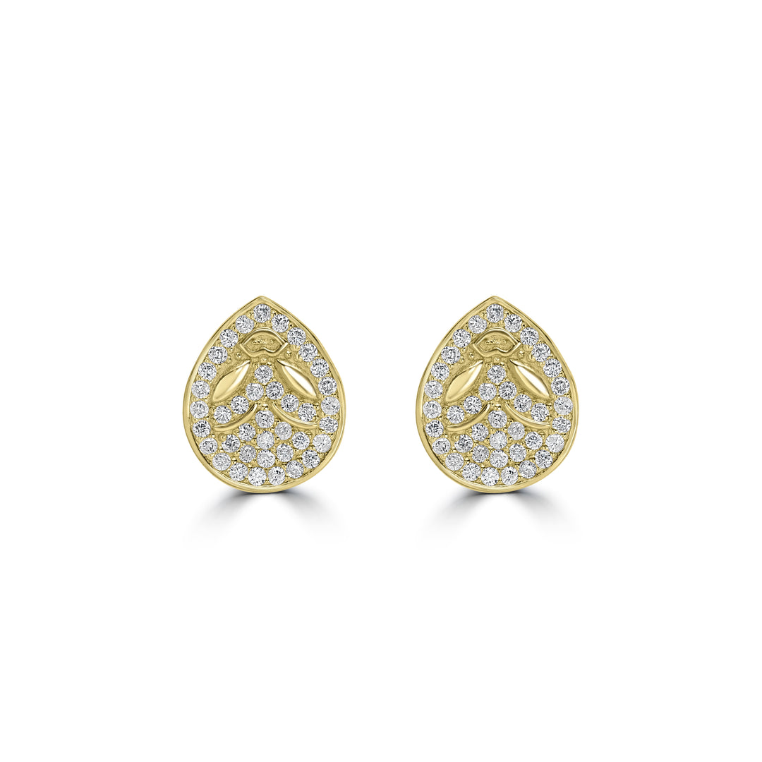 0.32 Cts White Diamond LADYBUG Earring in 14K Yellow Gold