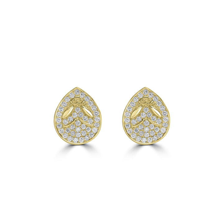 0.32 Cts White Diamond LADYBUG Earring in 14K Yellow Gold