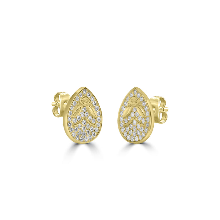 0.32 Cts White Diamond LADYBUG Earring in 14K Yellow Gold