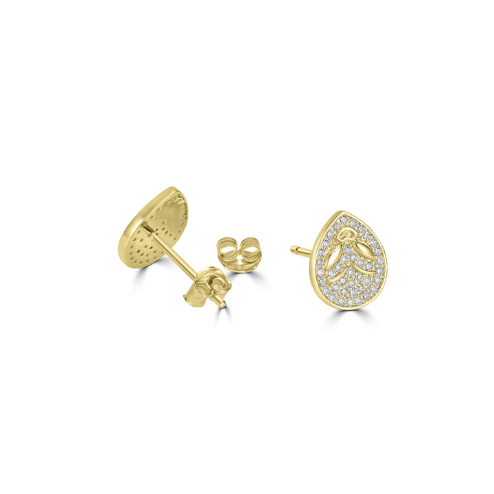 0.32 Cts White Diamond LADYBUG Earring in 14K Yellow Gold