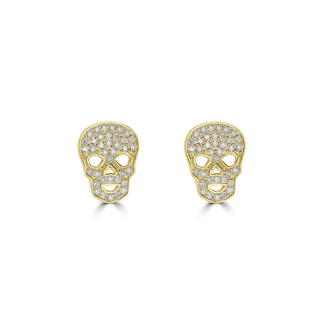 0.31 Cts White Diamond SKULL Earring in 14K Yellow Gold