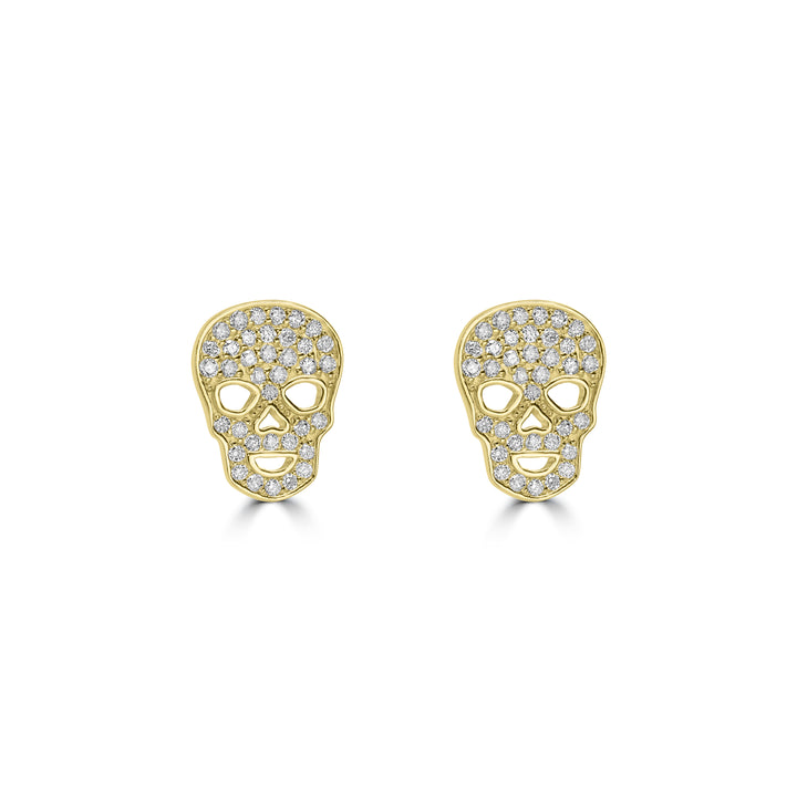 0.31 Cts White Diamond SKULL Earring in 14K Yellow Gold