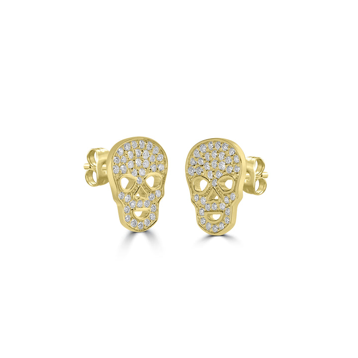0.31 Cts White Diamond SKULL Earring in 14K Yellow Gold