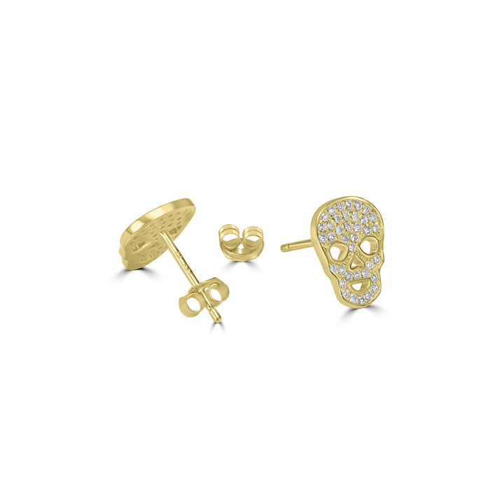 0.31 Cts White Diamond SKULL Earring in 14K Yellow Gold