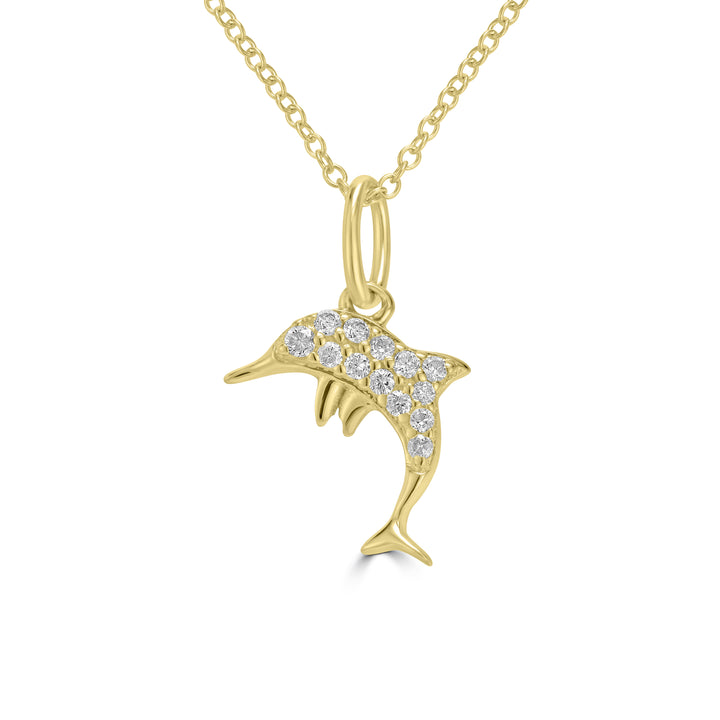 0.07 Cts White Diamond DOLPHIN Pendant in 14K Yellow Gold