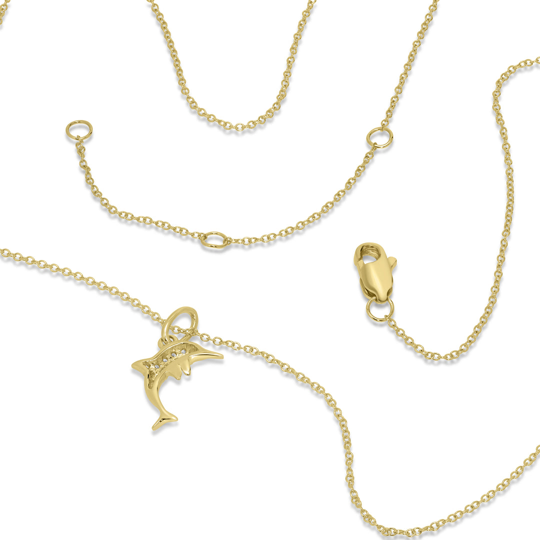0.07 Cts White Diamond DOLPHIN Pendant in 14K Yellow Gold