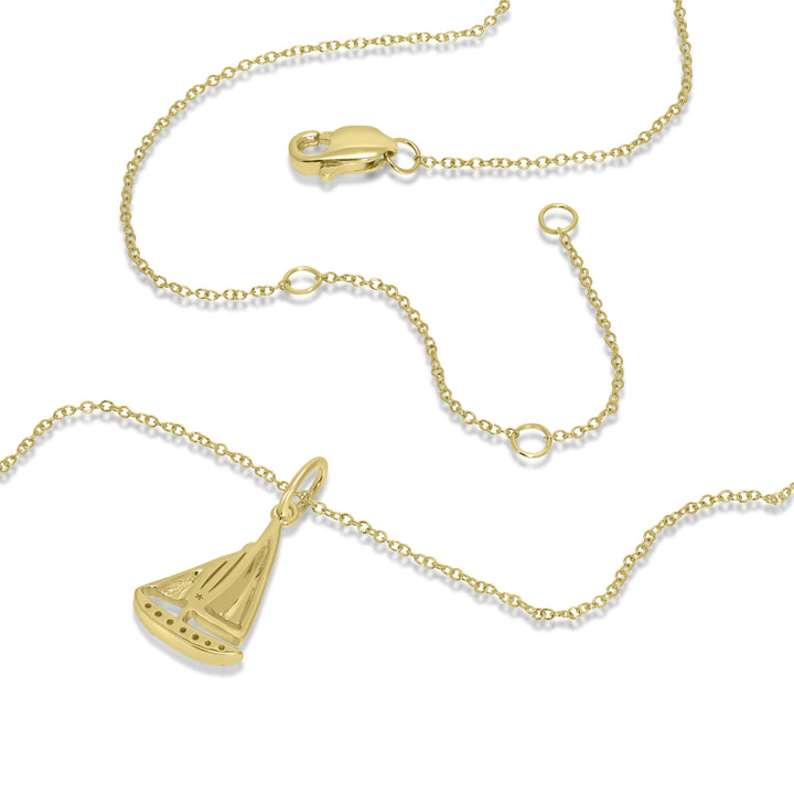 0.03 Cts White Diamond SAILBOAT Pendant in 14K Yellow Gold