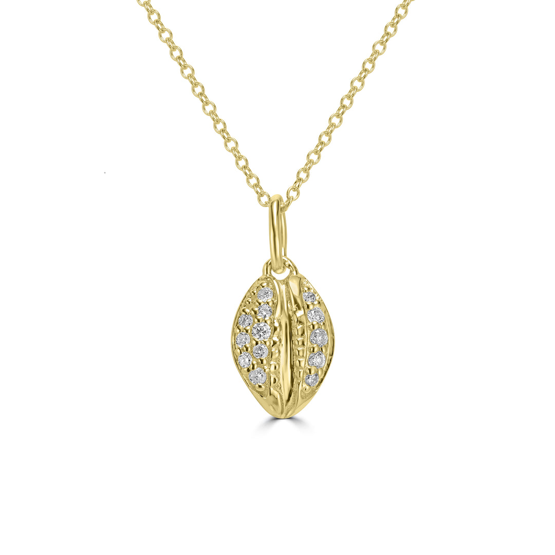 0.10 Cts White Diamond ESPRESSO BEAN Pendant in 14K Yellow Gold
