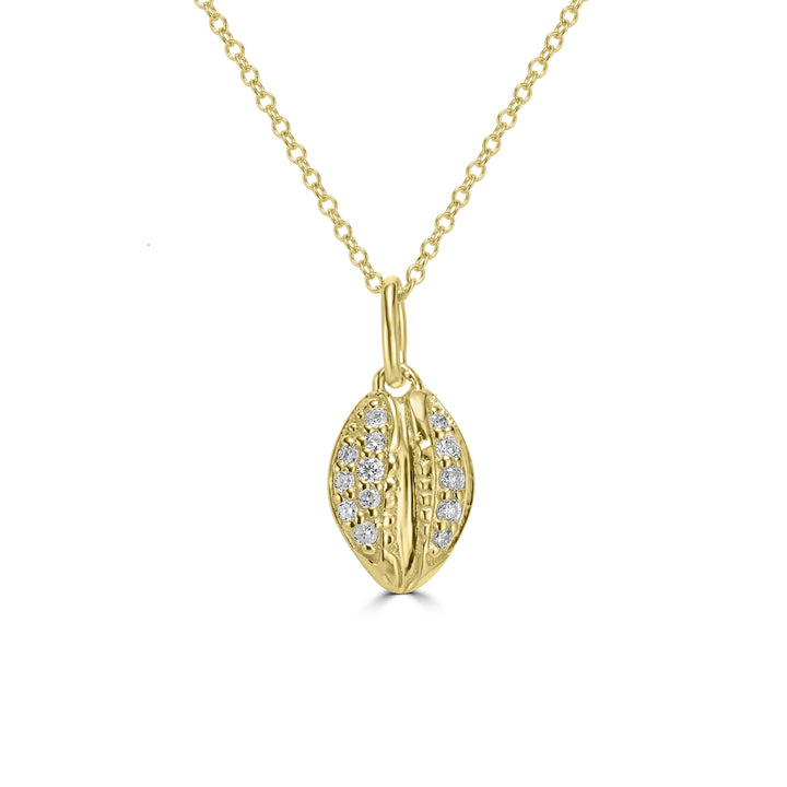 0.10 Cts White Diamond ESPRESSO BEAN Pendant in 14K Yellow Gold