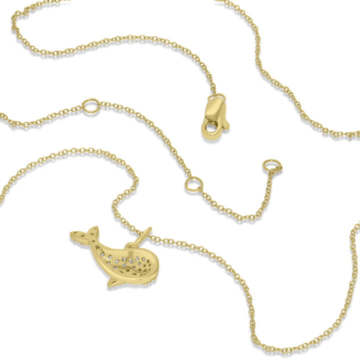 0.19 Cts White Diamond WHALE Pendant in 14K Yellow Gold
