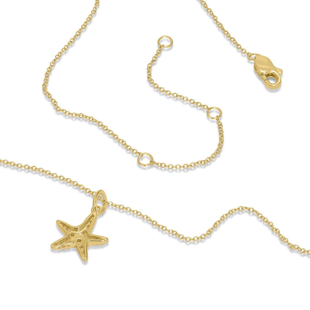 0.10 Cts White Diamond STARFISH Pendant in 14K Yellow Gold