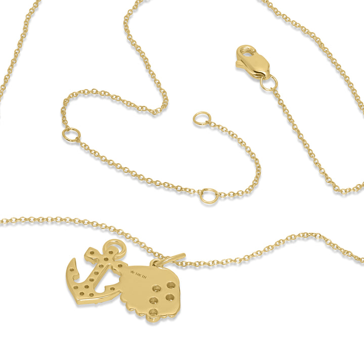 0.24 Cts White Diamond SHELL ANCHOR Pendant in 14K Yellow Gold