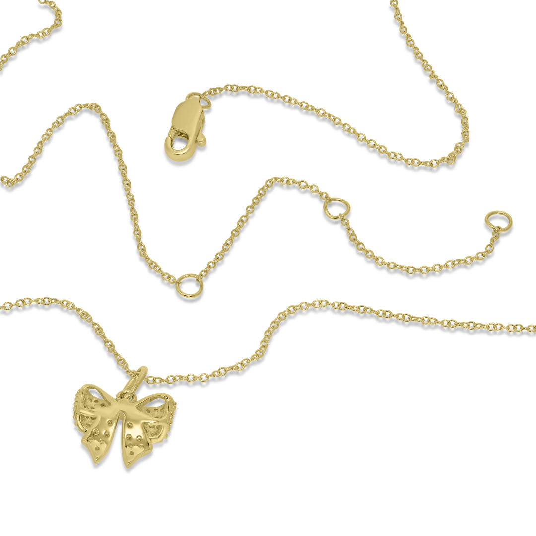 0.20 Cts White Diamond BOW Pendant in 14K Yellow Gold