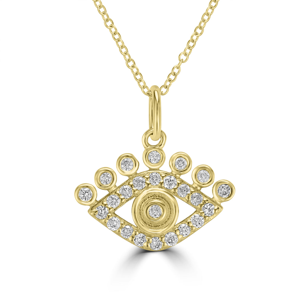 0.19 Cts White Diamond EYE Pendant in 14K Yellow Gold