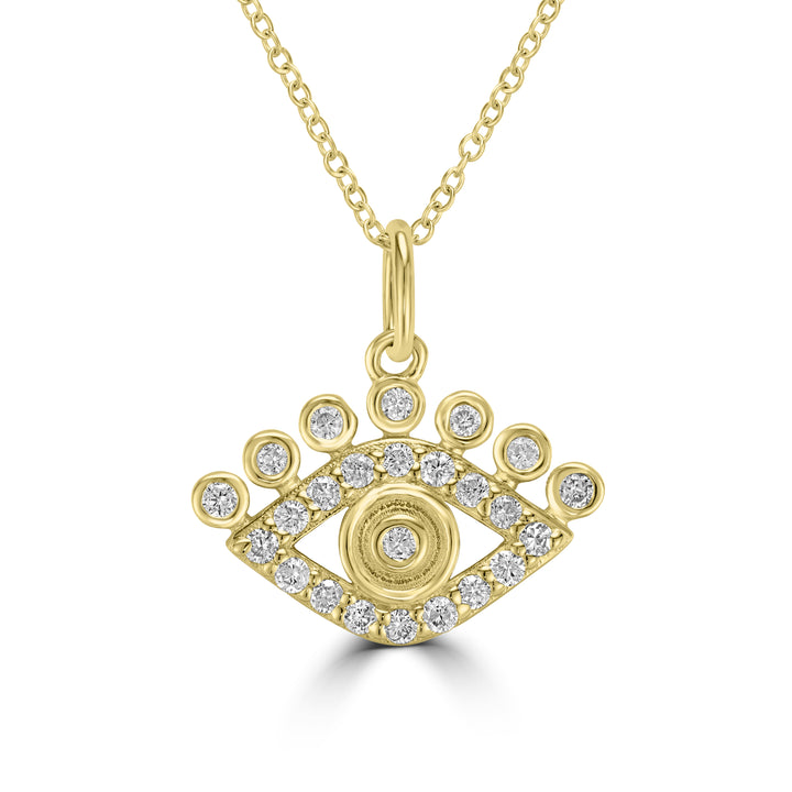 0.19 Cts White Diamond EYE Pendant in 14K Yellow Gold