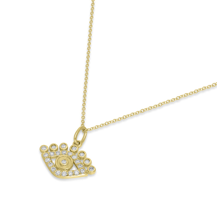 0.19 Cts White Diamond EYE Pendant in 14K Yellow Gold
