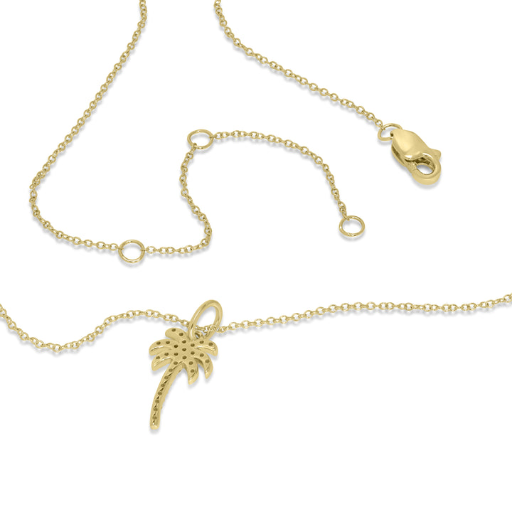 0.11 Cts White Diamond PALMTREE Pendant in 14K Yellow Gold