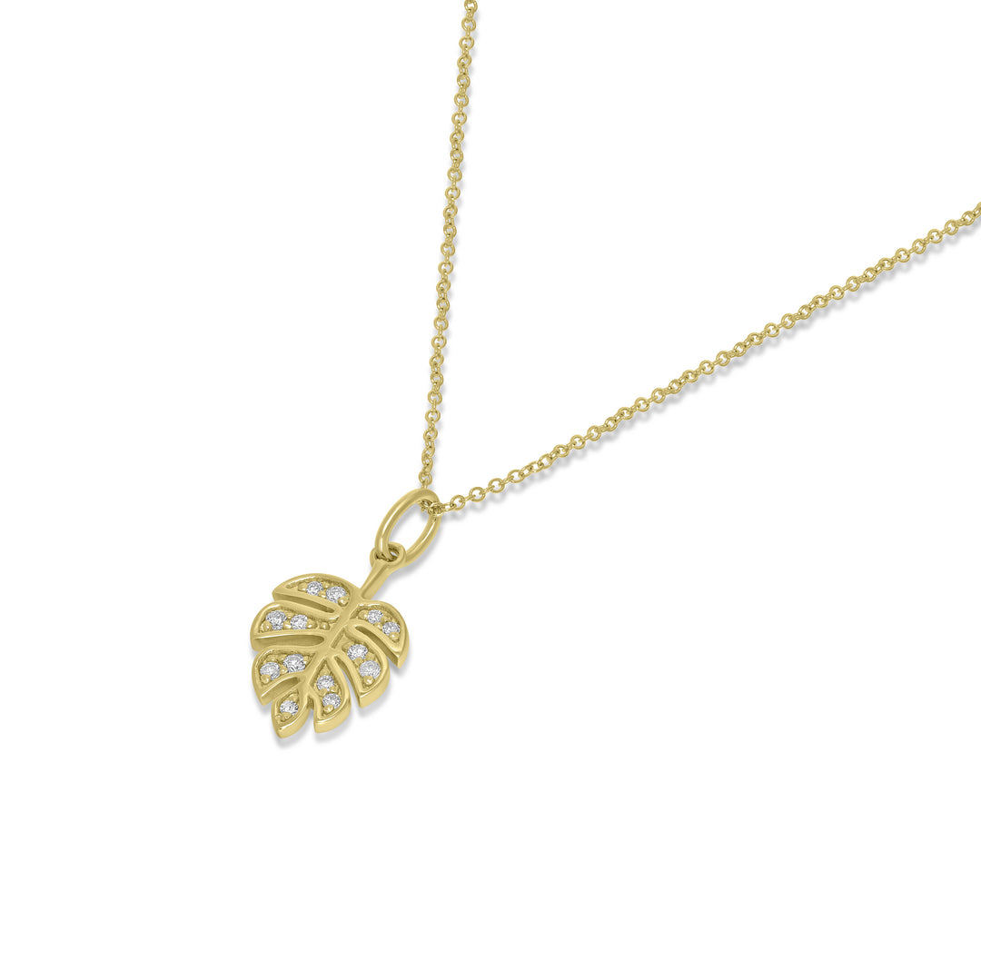 0.08 Cts White Diamond LEAF Pendant in 14K Yellow Gold