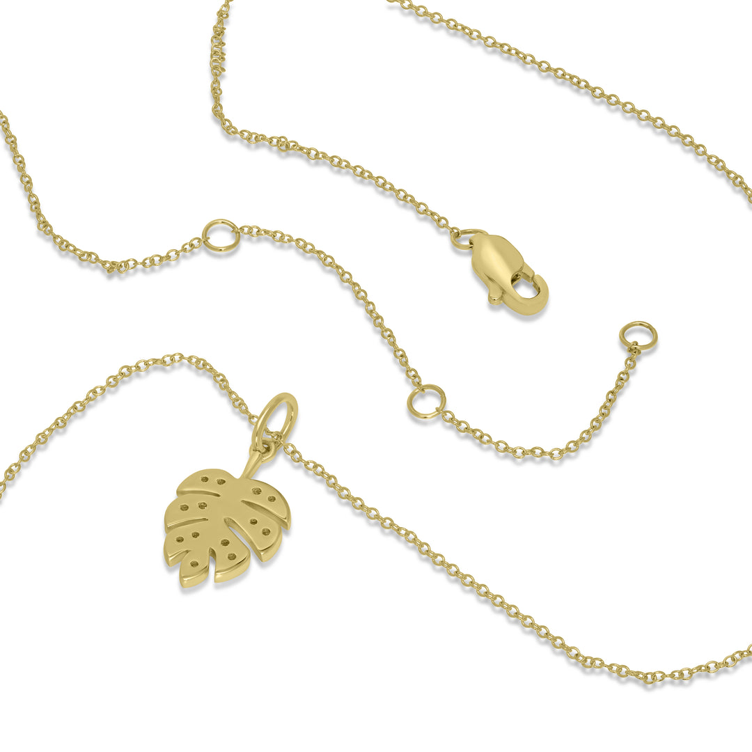 0.08 Cts White Diamond LEAF Pendant in 14K Yellow Gold