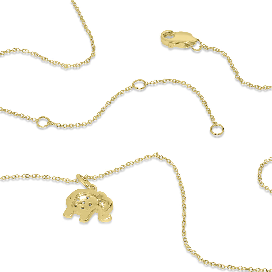0.11 Cts White Diamond ELEPHANT Pendant in 14K Yellow Gold