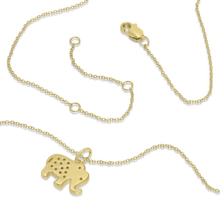 0.06 Cts White Diamond ELEPHANT Pendant in 14K Yellow Gold