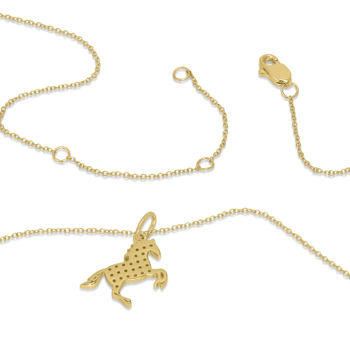 0.13 Cts White Diamond HORSE Pendant in 14K Yellow Gold