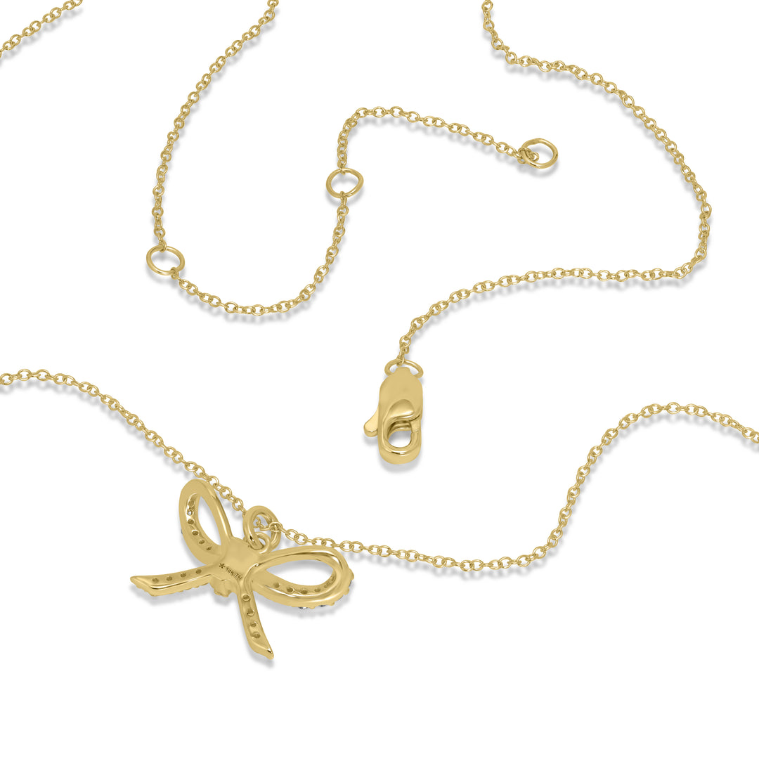0.15 Cts White Diamond BOW Pendant in 14K Yellow Gold