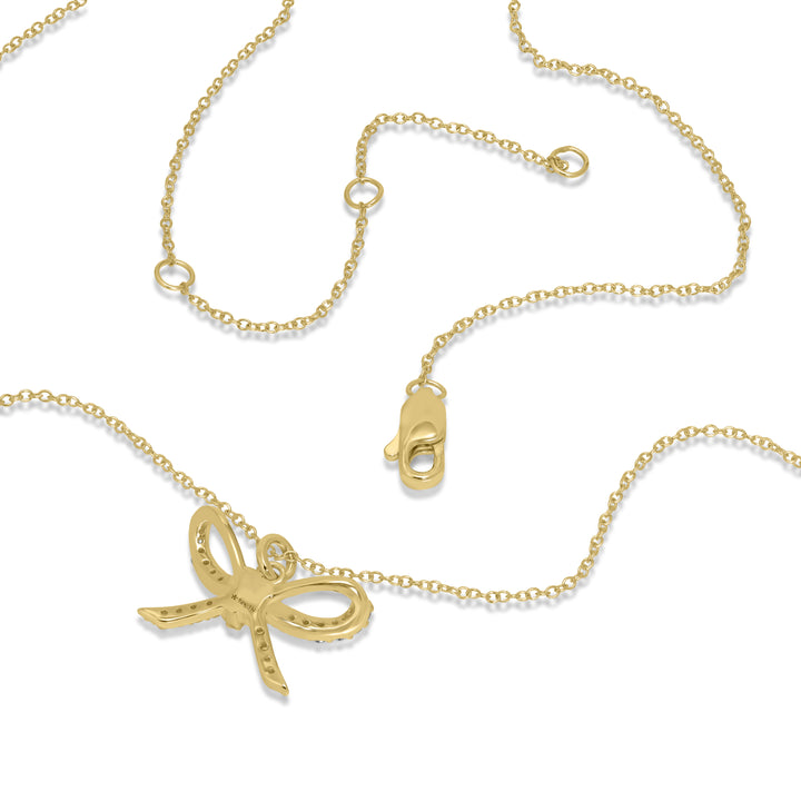 0.15 Cts White Diamond BOW Pendant in 14K Yellow Gold