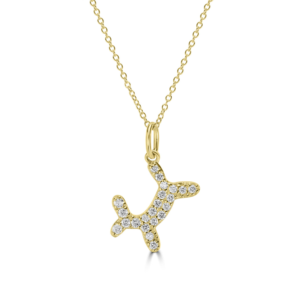 0.22 Cts White Diamond BALLOON DOG Pendant in 14K Yellow Gold