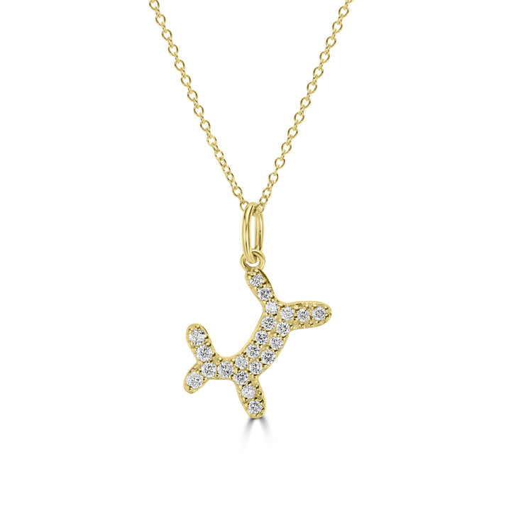 0.22 Cts White Diamond BALLOON DOG Pendant in 14K Yellow Gold