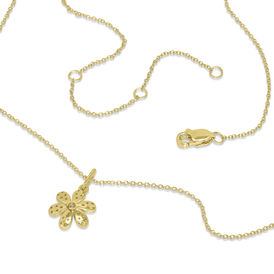 0.14 Cts White Diamond FLOWER Pendant in 14K Yellow Gold