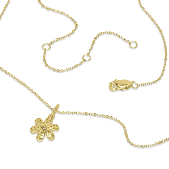 0.14 Cts White Diamond FLOWER Pendant in 14K Yellow Gold