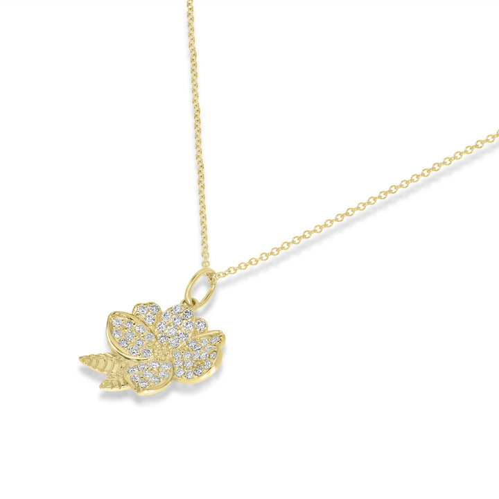 0.30 Cts White Diamond FLOWER LEAF Pendant in 14K Yellow Gold
