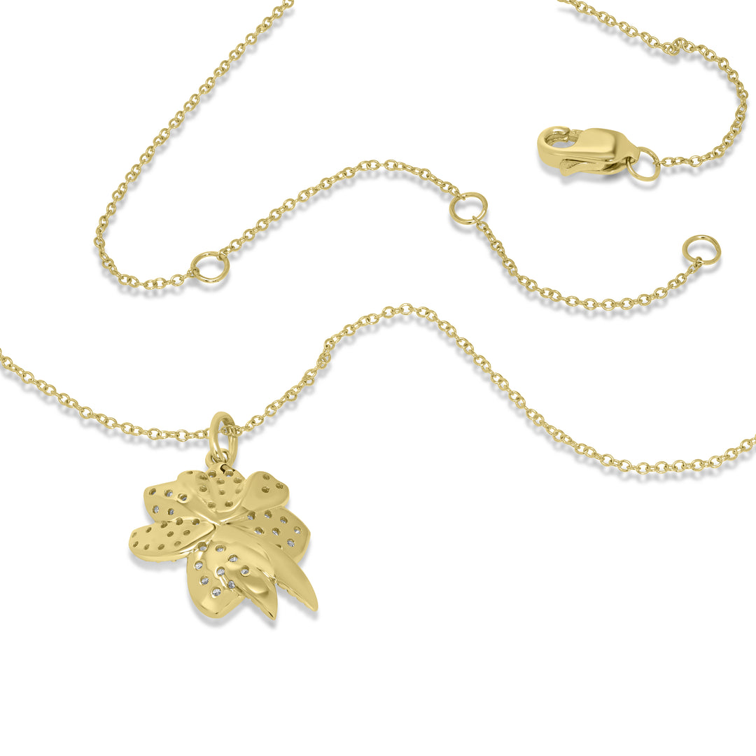 0.30 Cts White Diamond FLOWER LEAF Pendant in 14K Yellow Gold