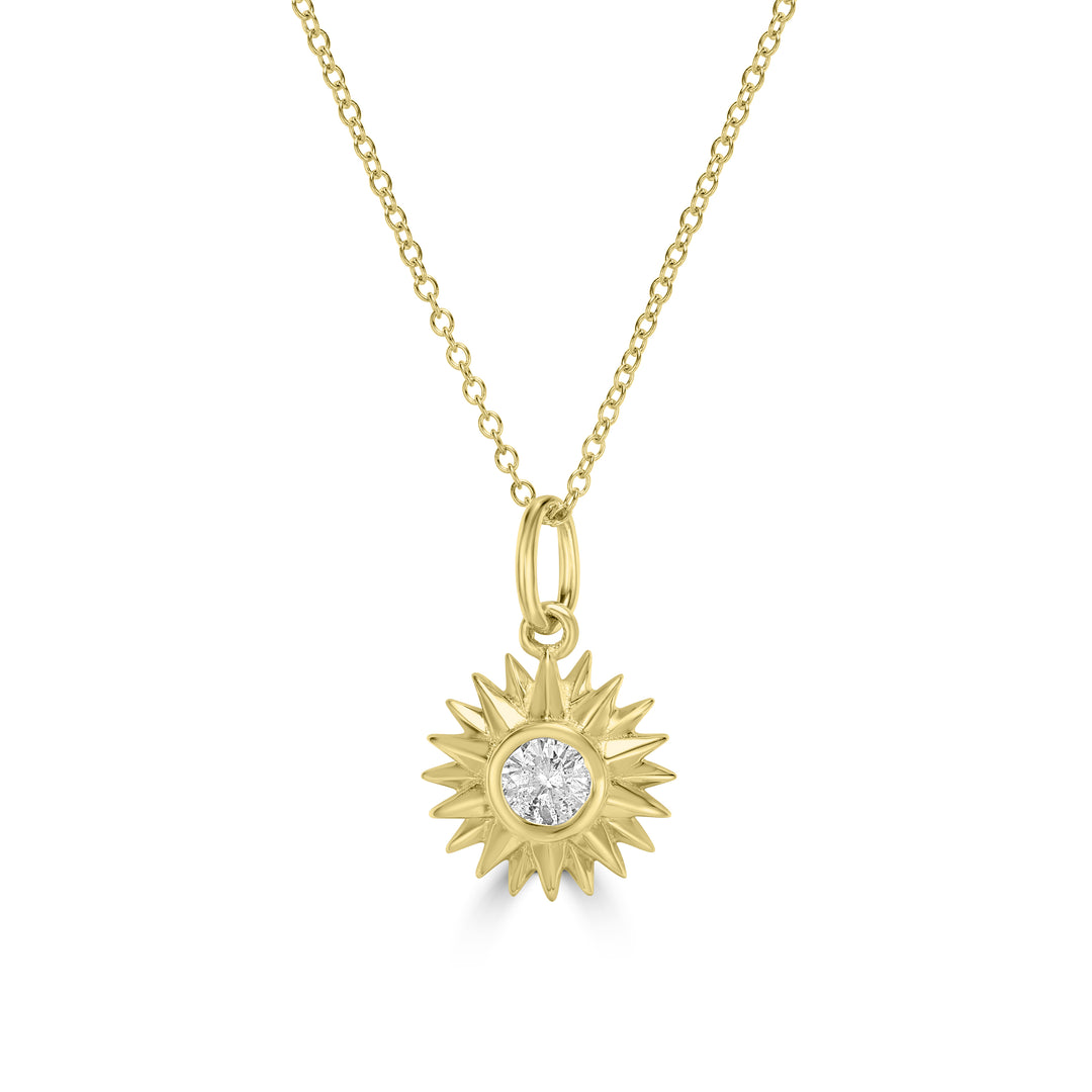 0.14 Cts White Diamond SUN Pendant in 14K Yellow Gold