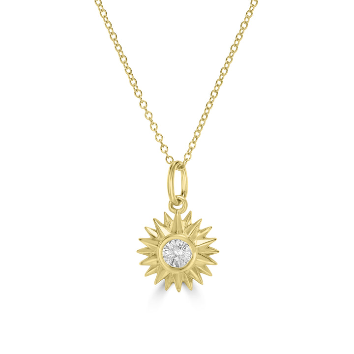 0.14 Cts White Diamond SUN Pendant in 14K Yellow Gold