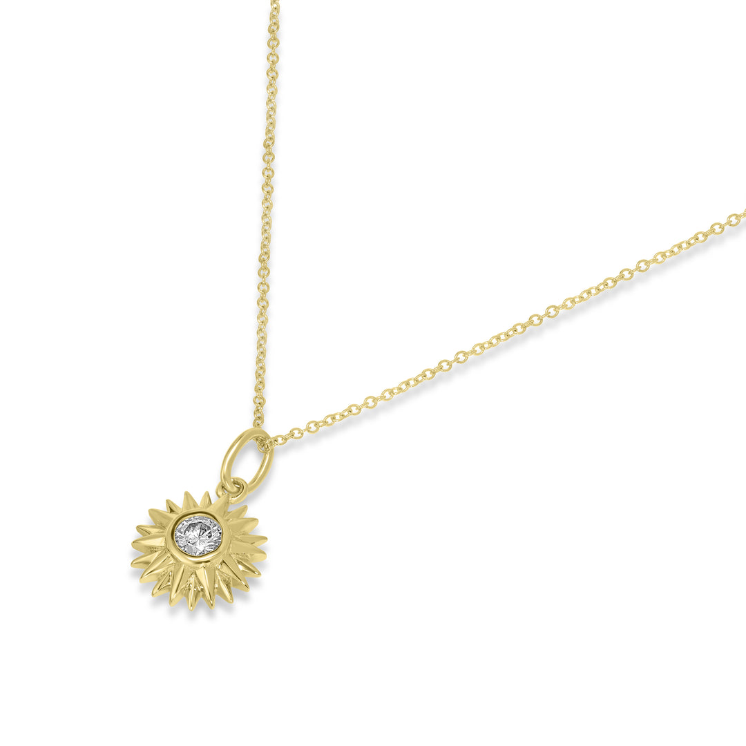 0.14 Cts White Diamond SUN Pendant in 14K Yellow Gold