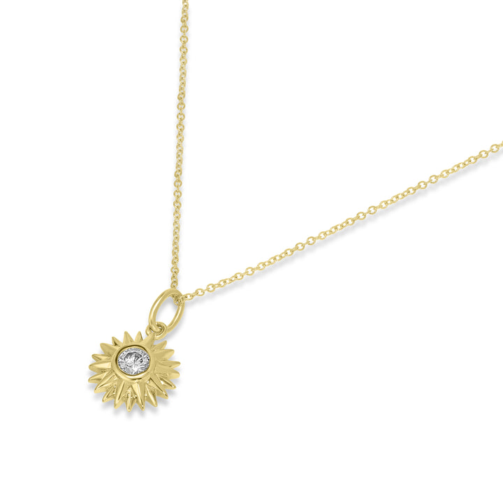 0.14 Cts White Diamond SUN Pendant in 14K Yellow Gold