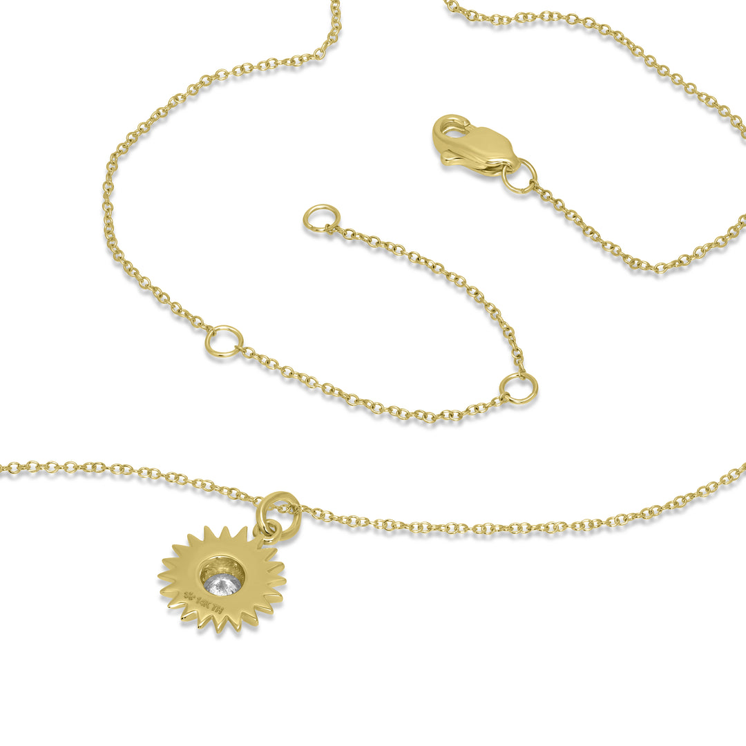 0.14 Cts White Diamond SUN Pendant in 14K Yellow Gold