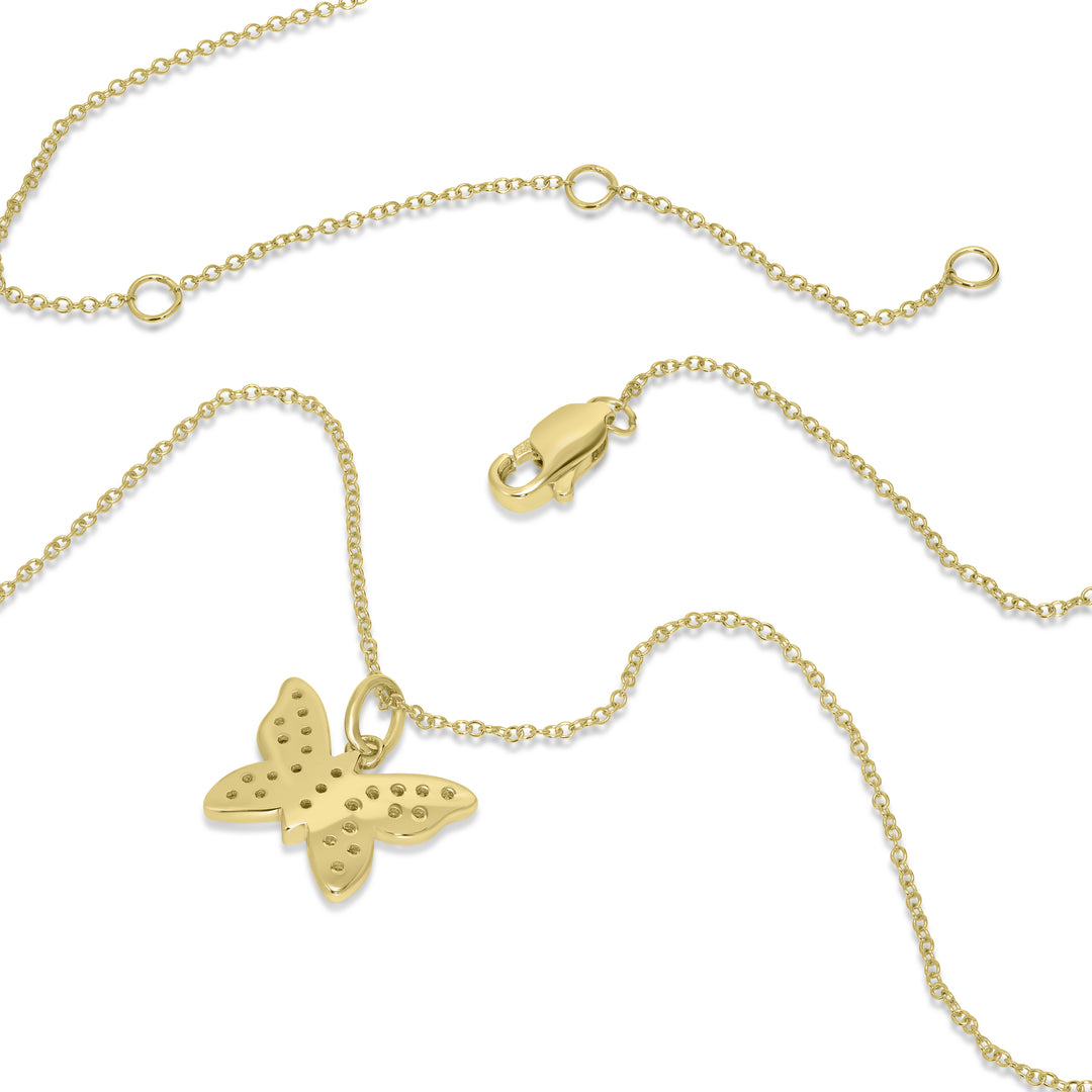 0.16 Cts White Diamond BUTTERFLY Pendant in 14K Yellow Gold