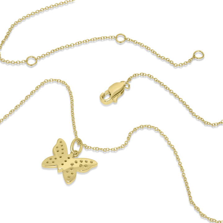0.16 Cts White Diamond BUTTERFLY Pendant in 14K Yellow Gold