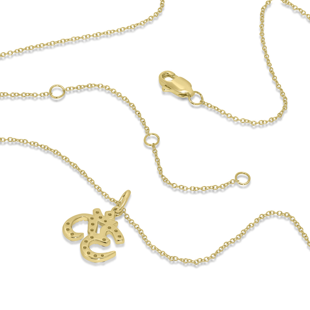0.14 Cts White Diamond OM Pendant in 14K Yellow Gold