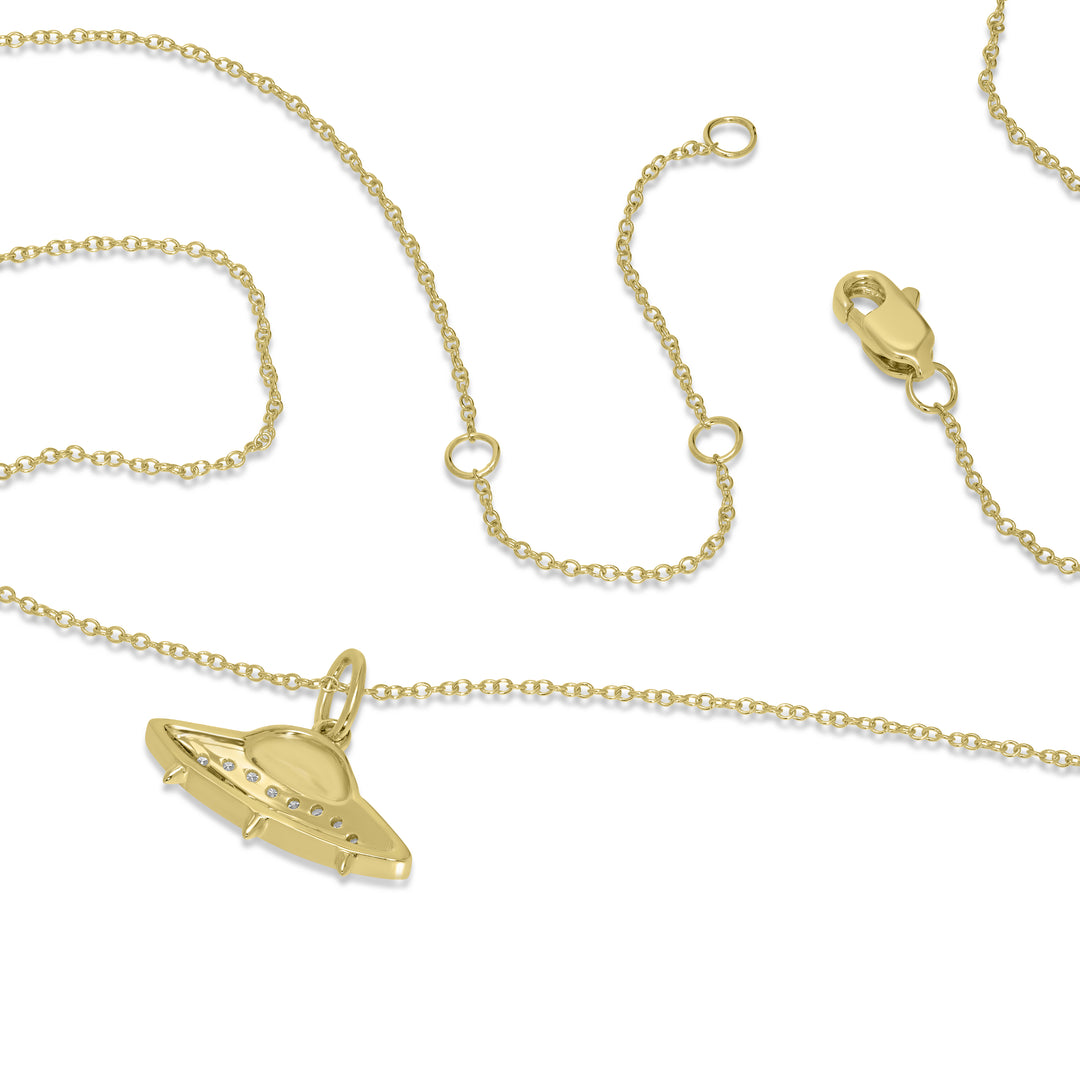 0.10 Cts White Diamond UFO Pendant in 14K Yellow Gold
