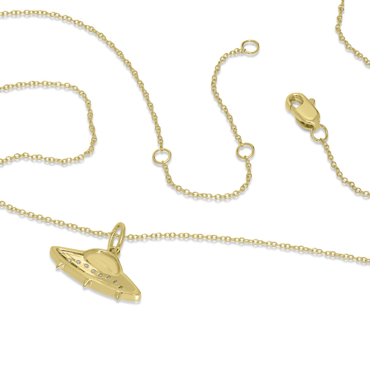 0.10 Cts White Diamond UFO Pendant in 14K Yellow Gold