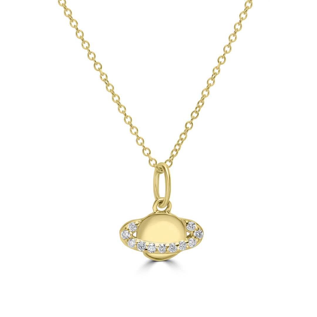 0.06 Cts White Diamond SATURN Pendant in 14K Yellow Gold