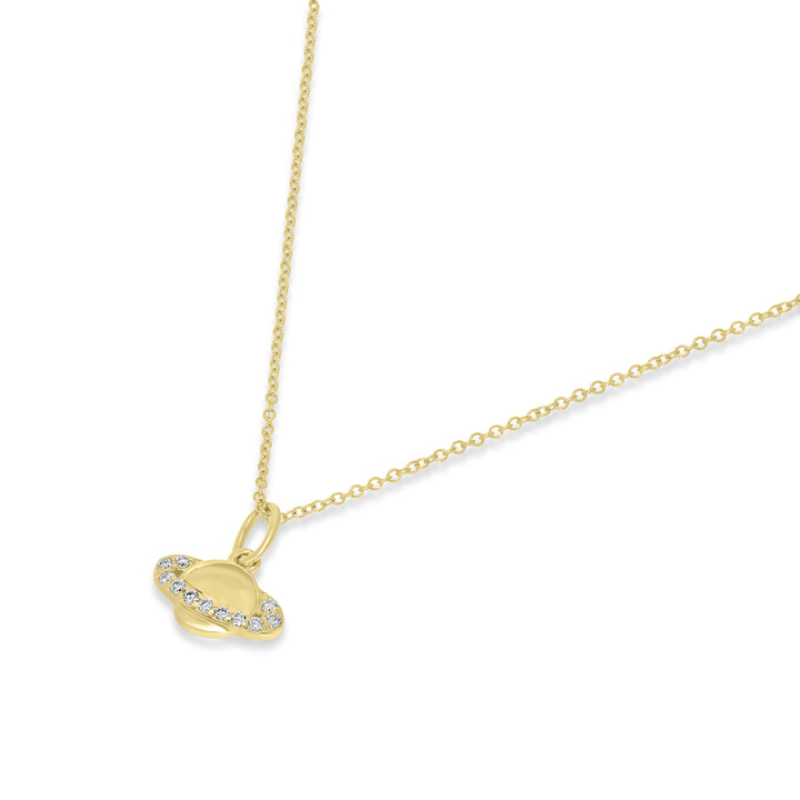 0.06 Cts White Diamond SATURN Pendant in 14K Yellow Gold